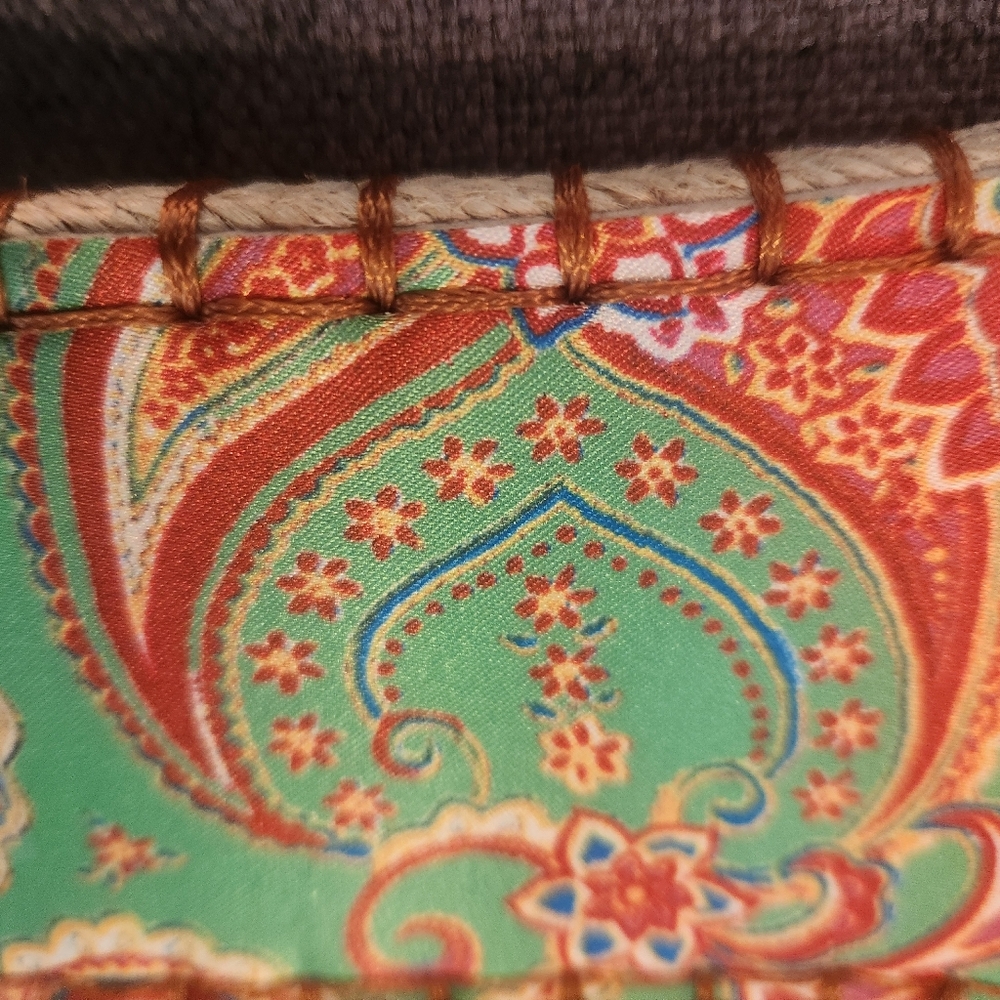 Green, blue, and red paisley flat slides. - Picture 2 of 5